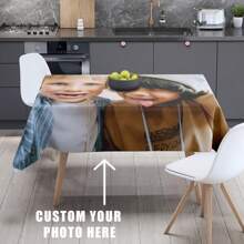 1pc Customized Photo Tablecloth - Design With Your Photos Or Text, Machine Washable, Reusable, Stain Resistant, Suitable For Weddings, Christmas, Mother's Day, Halloween, Easter - Parties, Restaurants, Cafes, Buffets, Picnics - Indoor And Outdoor Use