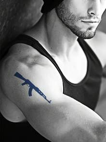 2 张/套大胆逼真的枪和化妆设计临时纹身，防水防汗人体艺术贴纸，理想礼物 - 黑色 - 查看 2