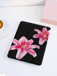 Flower 1pc Solid Black Printed Protective Case Compatible With IPad 10.2 Inch, IPad Pro 11 Inch 2021/2020/10th Gen, IPad Mini 4/5/6, Galaxy Tab A8 10.5 Inch 2022, Matepad 10.4/Tab, With Pencil Slot, Anti-Drop, Tablet Stand Cover