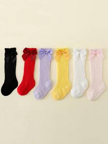 6 Pairs Baby Girls' Socks, Infant Bow Cotton Lace Mesh Over-The-Knee Socks For Summer, Newborn Princess Long Socks - Multicolor - View 8