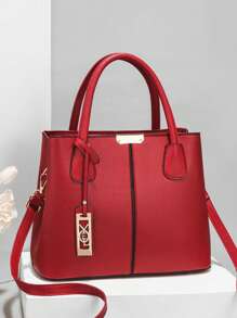 Minimalist Solid Color Women Handbag, Elegant Ladies Dual Handle Shoulder Tote Bag, Fashion Female Work Bag Crossbody Commuter Bag, Pendant Decor Classic Top Handle Shoulder Bag, Mother's Day Gift Suitable For Business Trip/Commute/Work/Office