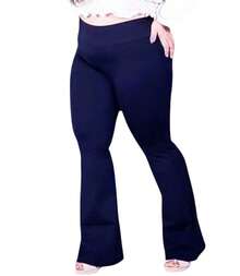 Flare Leggings Plus Size Bell Bottom Thick Ballerina Zero Transparency High Waist - Azul Marino - Ver 2