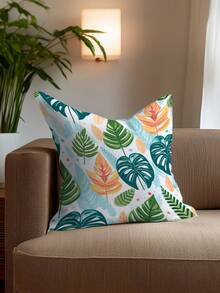 4pcs/1pc Combination Green Plant Leaf Pillow Cover Invisible Zipper Pillowcase Comfortable Soft Sofa Pillowcase Party Party - Multicolor - View 9