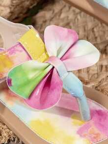 全新夏季蝴蝶结装饰人字拖凉鞋，可爱女孩日常休闲公主平底沙滩凉鞋 - 彩色 - 查看 6