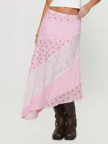 Women's Spring Summer Patchwork Irregular Hem See-Through Skirt Design Feel Cool And Comfortable Travel To The Seaside - Hồng - Xem 3