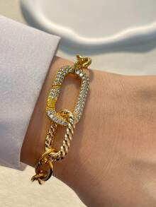1pc Gold Climbing Carabiner Bracelet, Stainless Steel Chain, Colorful Bracelet, Screw Lock Bracelet, Double Lock Colorful Chain - Golden - View 11