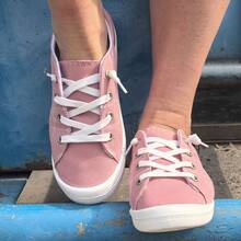 Women's Spring And Summer New Pink Flats Are Fashionable And Versatile, Comfortable Shallow Round Toe Lace-Up Low-Top Soft Soles, Breathable Casual Sports Plus Size Women's Shoes - Hồng - Xem 1