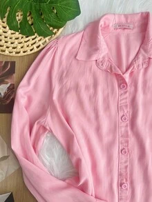 Women's Solid Button-Down Shirt SP035 - 粉色 - 查看 2