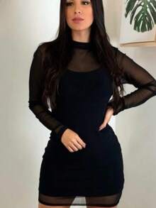 Tuli Two Piece Long Sleeve Dress One Size Fits 36 To 40 - 黑色 - 查看 4