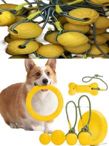 1pc Yellow Dog Chew Toy, Durable Multifunctional Bone Shaped EVA Material With Pull Rope Toy, Pet Ball Shaped Toy, Ball Shaped Toy With Pull Rope, Dog Chew Pull Ring Toy, Dog Toy, Ideal For Training, Retrieval And Swimming Activities; Perfect For Energetic Chewers
