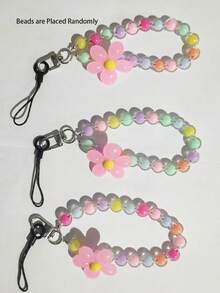 Cordão de contas multicolorido feito à mão com contas de flores, pulseira para celular, bolsa, pingente, chaveiro, inspiração coreana/japonesa, floral de verão, presentes para madrinhas, pingente para celular