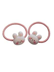 6pcs Cartoon Rabbit Scrunchies Hair Ties, Hair Accessories Set For Ponytail, Suitable For Women Daily Use - Pink - View 6
