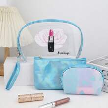 Set da 3 pezzi Pochette per cosmetici in PVC trasparente, set da regalo elegante per cosmetici