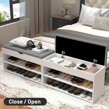 OYAJIA ✨‌8-Pair Shoe Storage Bench & Cabinet With Seat - Modern White Wooden Entryway Organiser, Space-Saving Compact Unit 80x30x44cm (31.5x11.8x17.3") For Hallway/Bedroom‌ - White - View 9
