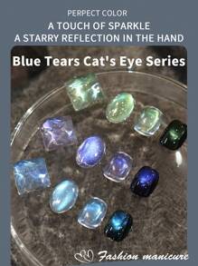 PERPECT COLOR Blauer Tränen Katzenauge Serie, 3 Farben 1 Stück/3g einzigartige blaue Farbe und magnetisches Pulver, verleiht einen träumerischen, romantischen Eindruck, verleiht der gesamten Nagelkunst einen einzigartigen Charme, Salon Zuhause Geschenk für Frauen
