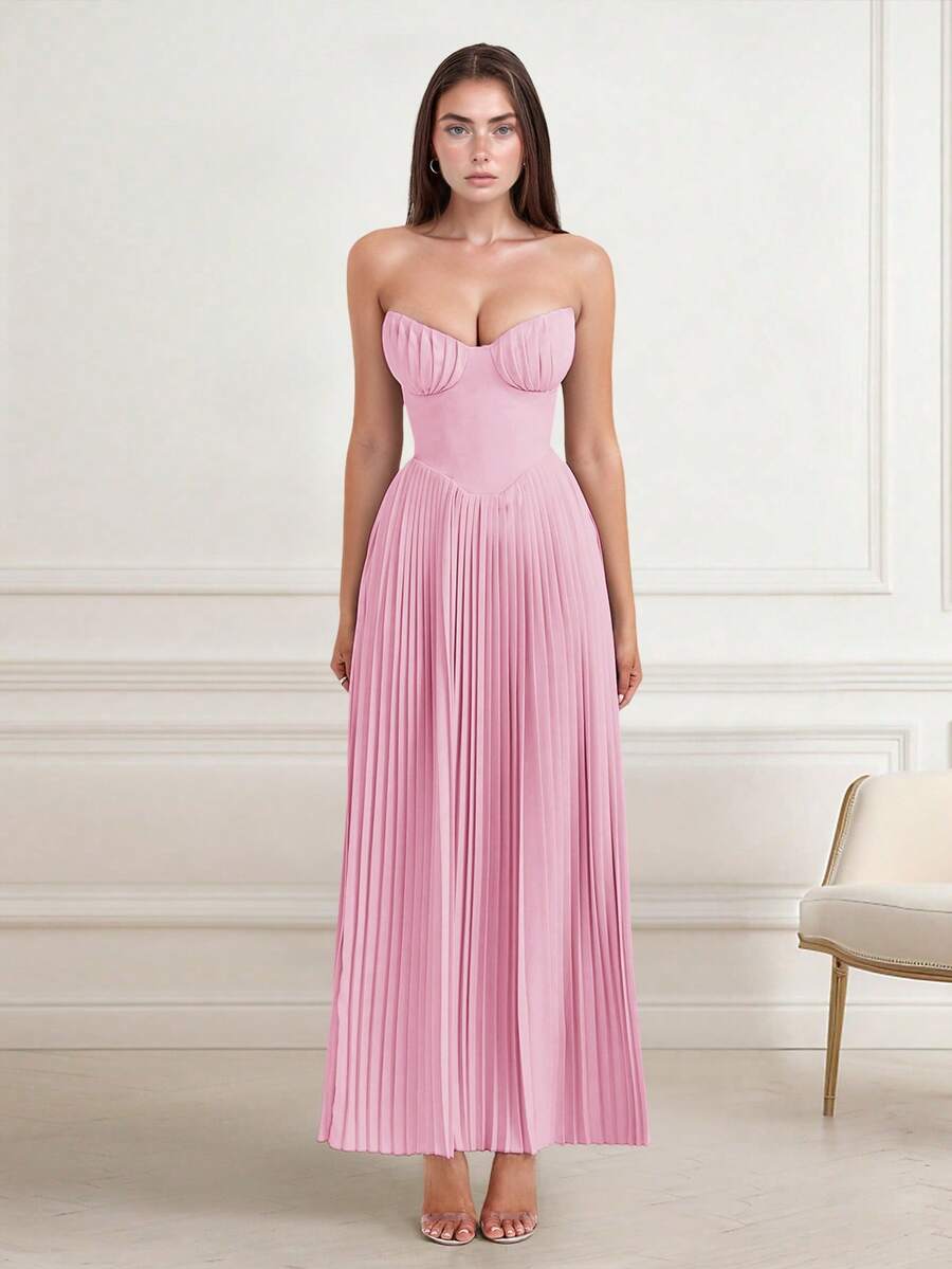 优雅性感百褶收腰宴会长裙