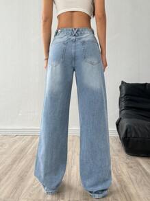 Mode Multi-Button Lichtblauwe Denim Casual Cowgirl Dames Lente En Zomer Losse Rechte Jeans