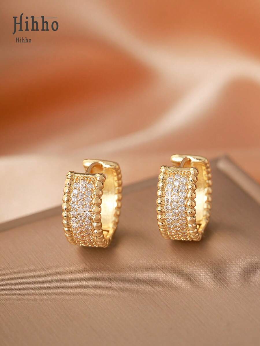 Hihho 2pcs Fashionable Bohemian Shiny Cubic Zirconia Inlaid Decor Earrings, Jewelry For Women, Suitable For Daily Wear, Festival Party Gift