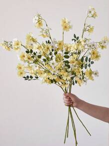 1 Branch Artificial Flowers Silk Flowers With Long Stems, Fake Flowers Bulk Fake Babys Breath, Yellow Flowers For Tall Vase Outdoor Garden Wedding Party Home Table Centerpiece