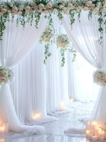 1/2/4 buc Perdele de fundal din tul alb, perdele de fundal, draperii de nuntă, pânză de fundal decorativă, pânză de fundal transparentă, perdea albă romantică, decor petrecere de nuntă, consumabile pentru ceremonie de logodnă, consumabile pentru petrecerea de aniversare, decorațiuni de fundal pentru fotografie, decorațiuni pentru babyshower, furnituri de gen, decorațiuni pentru petreceri de sărbători Decor, Decor camera