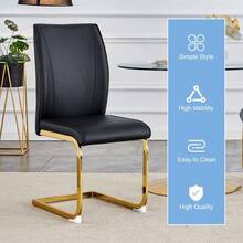 Juego de 4 sillas de comedor de lujo y sencillas con estructura de metal dorado en forma de arco y asiento de material PU negro de alta resistencia - Negro + Oro + Metal + PU1 - Ver 7