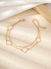 1pc Fashion Minimalist Hollow Clover Double Layer Anklet