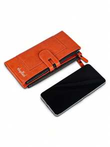 Double-Zip Long Wallet, Foldable PU Leather Coin Purse, Multi-Card Slots Clutch Bifold Zip Flat Textured Multi-Card Coin Pouch Small Bag (All Printed Letters Random) For Women Wallet Purse Wallet - Orange - View 4