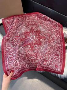 1pc Paisley Floral Print Square Scarf, Women New Versatile Bandana, Neck Tie, Hair Accessory, Fashion Silk Feeling Scarf
