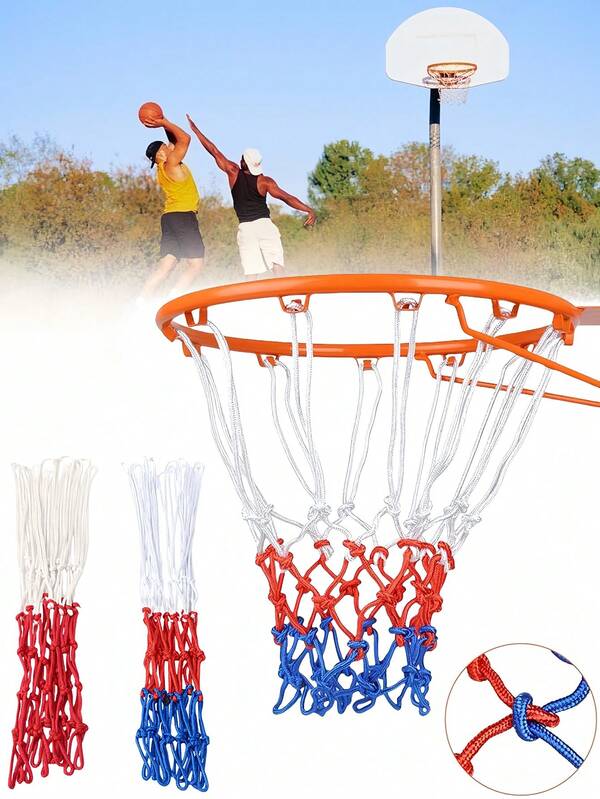 2pcs Heavy Duty Replacement Basketball Net - All-Weather Resistant, Fits Standard Indoor And Outdoor Hoops - 12 Loops (Basketball Hoop Not Included) (Red White Blue) (Red White) - Color Won't Fade, Standard Heavy Duty Thick Braided Polyester Cord