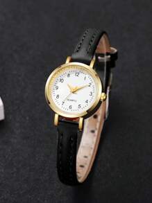 1pc Women's Minimalist Fashion Small Dial Elegant Quartz Wrist Watch, Slim Leather Band (Watch Box Not Included)
