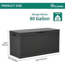 YITAHOME 200 Gallon Large Deck Box, Double-Wall Resin Outdoor Storage Box With Flexible Divider Patio Cushions Pool Supplies Garden Tools, 990 Lbs Load Capacity, Lockable (White) - Màu xám đen - Xem 3