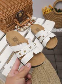 1 Coppia di Ciabatte da spiaggia per bambini, in design intrecciato in PU con texture a serpente, decorazione arancione, modello slip-on, antiscivolo, suola in legno morbida e duratura, con parte anteriore aperta, adatte per ragazze da abbinare a jeans e abiti, ottimo regalo estivo