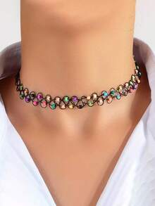 1 件优雅简约镂空多色米珠串项链，适合男女，是节日的完美礼物