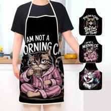 1 Stück modische Katzendruck Polyester-Schürze zum Kochen, Backen und Reinigen, ideal als Geschenk zur Abschlusszeit