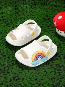 1 双婴儿动物图案透气防滑弹性踝带沙滩凉鞋，户外拖鞋