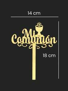 Topper para pastel Mi Comunión con cáliz decoración para primera comunión madera MDF natural unisex accesorio elegante celebración ceremonia religiosa evento - Café integral - Ver 2