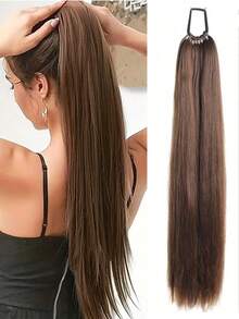 24英寸长直发合成纤维马尾假发,多功能弹力带,优雅黑色假发,天然柔软纤维,适合各种肤色 - 彩色 - 查看 16