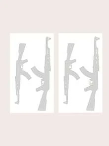 2 张/套大胆逼真的枪和化妆设计临时纹身，防水防汗人体艺术贴纸，理想礼物 - 黑色 - 查看 5