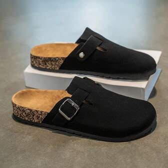 Men's Wood Grain Slip-On Mule Slippers, Summer Slip On Clogs, Soft Wood, Couples, Plus Size, Office & Casual Closed Toe Sandals