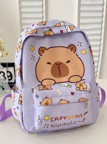 1 pieza Mochila Bonita de Capibara - Estampado de Animal de Dibujos Animados, Estilo Informal, Mochila de Vuelta al Colegio, con Cierre de Cremallera y Correa para el Hombro Ajustable, Adecuada para la Escuela y los Viajes