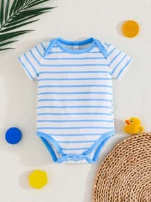 3pcs/Set Cute Duckling Print Baby Outdoor Casual Romper, Short Sleeve Snap-Up Triangle Bodysuits, Comfortable Easy-To-Wear Summer New Arrival