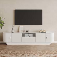 86.6" Mid Century Modern TV Consoles For Living Room, Bedroom, Curved TV Stand For 80/90/95 Inch TVs, Retro TV Stand With Storage And Drawers, Entertainment Center With Sliding Doors - 白色 - 查看 8