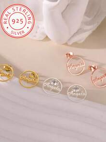 925 Sterling Silver Personalized Name Dangle Earrings - Luxury Style, Christmas Theme For Wedding, Banquet, Customized Birthday Gift, Graduation Gift,Glow & Grace - Silver - View 3