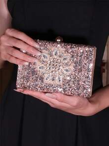 Rhinestone Glitter Clutch Bag, Luxury Women Evening Bag For Party, Wedding - Rose Gold - View 1