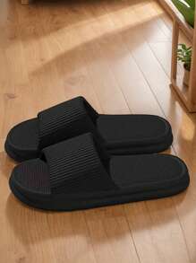 Fashionable New Casual Striped Slip On Men's Black Slippers, EVA Material Thick Sole, Comfortable Anti-Slip Anti-Odor Quick-Drying, Suitable For Indoor, Outdoor, Beach, Couple Style (Recommend Ordering One Size Up For Better Fit)