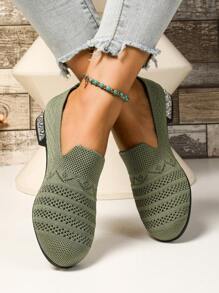 2025 Plus Size Women's Low Heel Slip-On Shoes, Soft & Breathable Knit Upper, Fashion Versatile High Heel Pumps