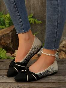 Elegant Bohemian New Cross-Border Plus Size Bow Knot Decorative Loafers Casual Pointed Toe Breathable Slip-On Flats For Women, Size 36-43 - Black - View 6