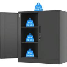 Metal Storage Cabinet With Locking Doors And 2 Adjustable Shees Small Lockable Storage Cupboard For Home Office Garage Black - Black - View 4