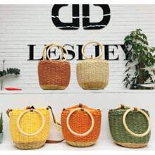1 bolsa de palha de vime de papel decorada com conchas, , grande capacidade, para viagem na praia, férias, verão, cesta de vegetais redonda, adequada para praias no exterior, viagens de férias, deslocamento diário e festas de encontros.