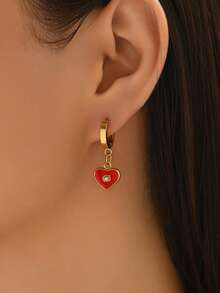 1对时尚经典百搭通勤优雅精致心形耳环（女士款） - 金黃色 - 查看 1